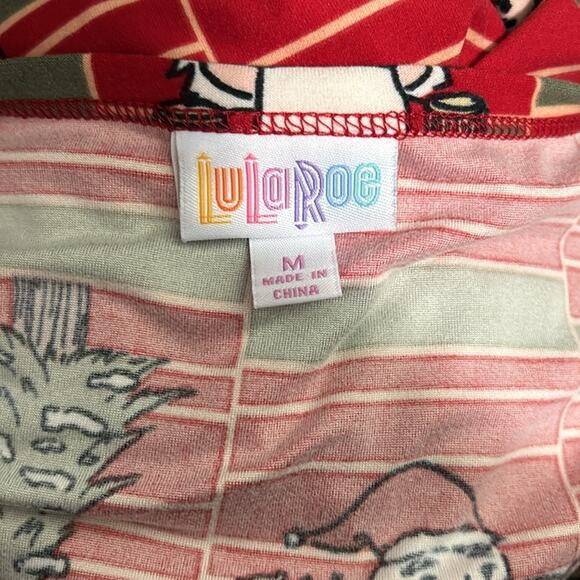 LulaRoe- stretch- Santa Trees Red Medium- Christmas Short Sleeve Holiday - Picture 5 of 7